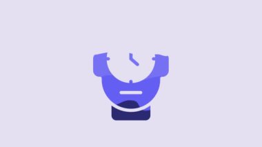 Blue Clock icon isolated on purple background. Time symbol. 4K Video motion graphic animation.