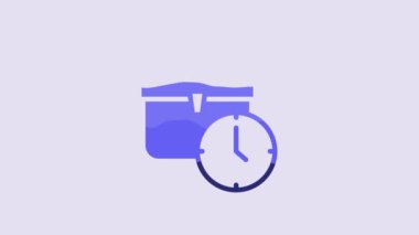 Blue Work time icon isolated on purple background. Office worker. Working hours. Business briefcase. 4K Video motion graphic animation.
