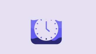 Blue Alarm clock app smartphone interface icon isolated on purple background. 4K Video motion graphic animation.