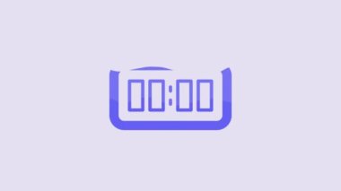 Blue Digital alarm clock icon isolated on purple background. Electronic watch alarm clock. Time icon. 4K Video motion graphic animation.