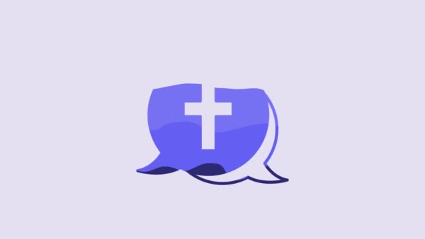 Blue Christian Cross Icon Isolated Purple Background Church Cross Video — Vídeos de Stock