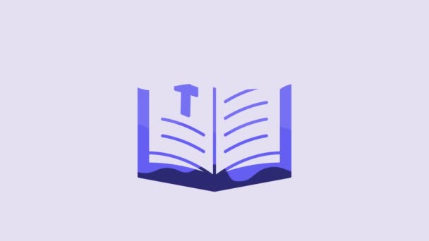 Libro Sagrada Biblia Azul Icono Aislado Sobre Fondo Púrpura Animación — Vídeo de stock