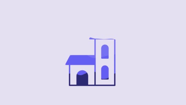 Blue Church Gebouw Pictogram Geïsoleerd Paarse Achtergrond Christelijke Kerk Religie — Stockvideo