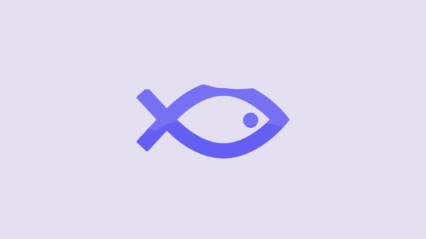 Blue Christian Fish Symbol Icon Isolated Purple Background Jesus Fish — Vídeo de stock