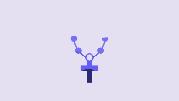 Blue Rosary Beads Religion Icon Isolated Purple Background Video Motion — Vídeo de stock