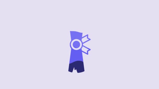 Иконка Свитка Синего Древнего Папируса Выделена Фиолетовом Фоне Пергаментная Бумага — стоковое видео