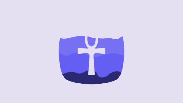 Blue Cross Ankh Icon Isolated Purple Background Egyptian Word Life — Video Stock