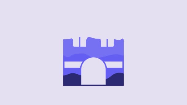 紫色の背景に隔離された青いエジプトの家のアイコン 4Kビデオモーショングラフィックアニメーション — ストック動画