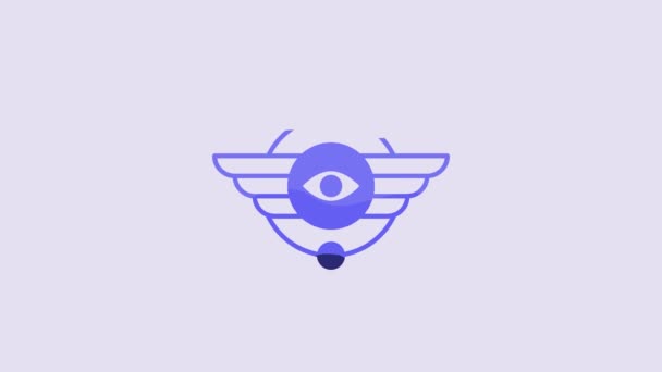 Blue Egyptian Symbol Winged Sun Icon Isolated Purple Background Video — Stockvideo