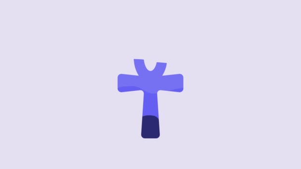 Blue Cross Ankh Icon Isolated Purple Background Egyptian Word Life — Vídeo de Stock