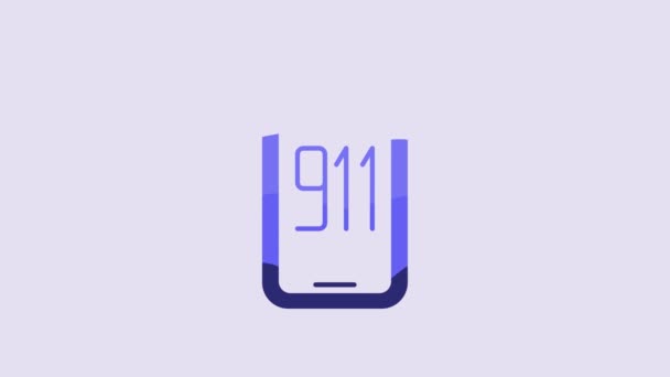 Cellulare Blu Con Icona 911 Chiamata Emergenza Isolato Sfondo Viola — Video Stock