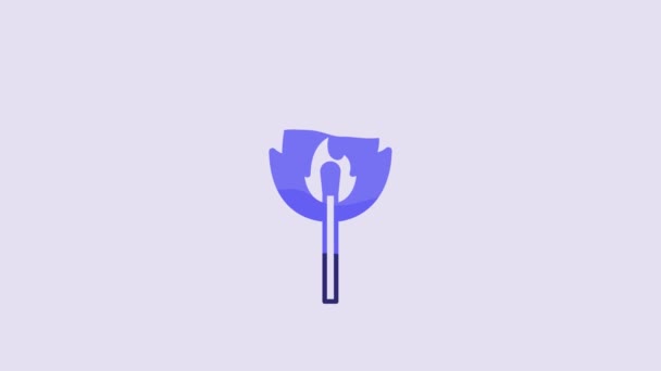 Blue Burning Match Fire Icon Isolated Purple Background Match Fire — Wideo stockowe