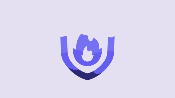 Ícone Escudo Proteção Fogo Azul Isolado Fundo Roxo Conceito Seguro — Vídeo de Stock