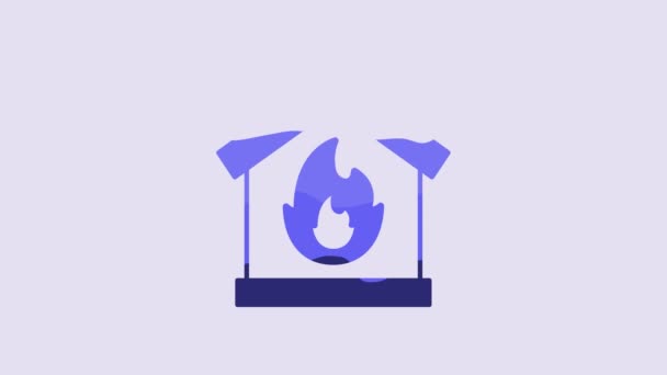 Ікона Blue Fire Палаючому Будинку Ізольована Фіолетовому Тлі Відеографічна Анімація — стокове відео