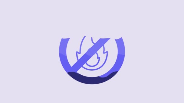 青紫色の背景に孤立した火のアイコンはありません 火の禁止と禁止 4Kビデオモーショングラフィックアニメーション — ストック動画