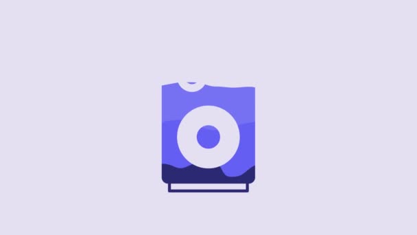 蓝色立体声扬声器图标孤立在紫色背景 音响系统扬声器音乐图标 音乐柱扬声器低音设备 4K视频运动图形动画 — 图库视频影像