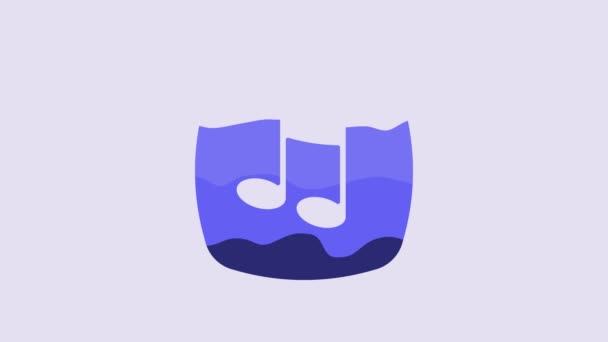 Nota Música Azul Ícone Tom Isolado Fundo Roxo Animação Gráfica — Vídeo de Stock