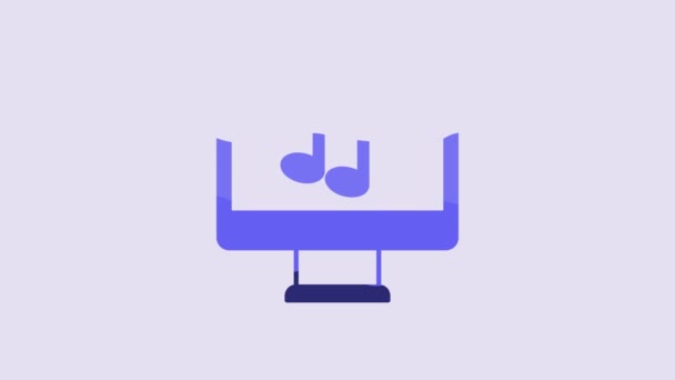 Blue Computer Music Note Symbol Screen Icon Isolated Purple Background — Video