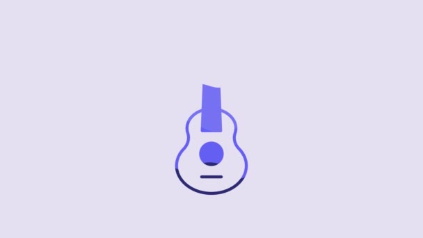 Blauw Gitaar Icoon Geïsoleerd Paarse Achtergrond Akoestische Gitaar Strijkmuziekinstrument Video — Stockvideo