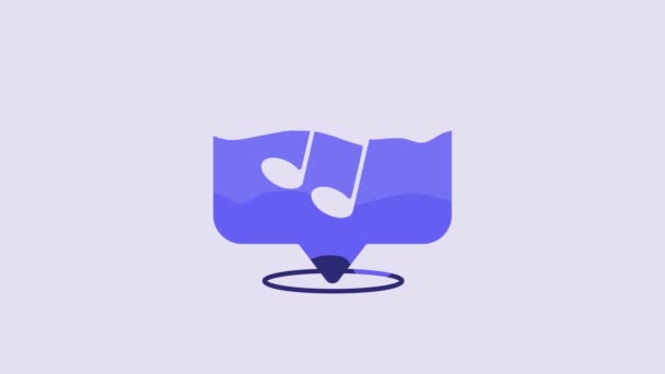 青の音楽ノート 紫色の背景に隔離されたトーンアイコン 4Kビデオモーショングラフィックアニメーション — ストック動画