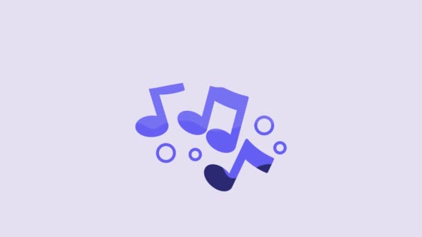 Blaue Musiknote Tonsymbole Isoliert Auf Violettem Hintergrund Video Motion Grafik — Stockvideo
