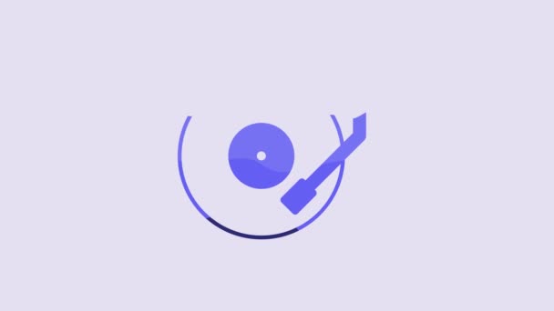 Голубой Виниловый Плеер Иконкой Винилового Диска Выделенной Фиолетовом Фоне Видеографическая — стоковое видео