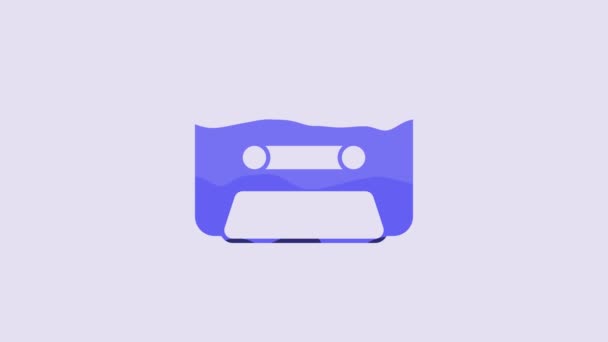 Ícone Fita Cassete Áudio Azul Retro Isolado Fundo Roxo Animação — Vídeo de Stock