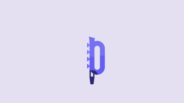 Значок Синей Трубы Выделен Фиолетовом Фоне Музыкальный Инструмент Видеографическая Анимация — стоковое видео