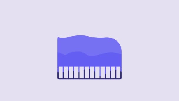 青グランドピアノのアイコンは紫の背景に隔離されている 4Kビデオモーショングラフィックアニメーション — ストック動画