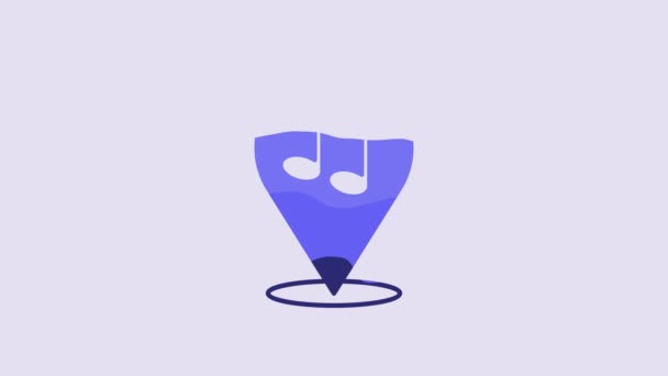 Blue Location Musikalisk Ikon Isolerad Lila Bakgrund Musik Och Ljud — Stockvideo