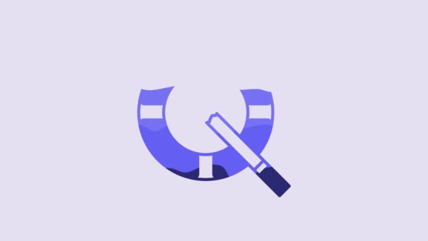 Cenicero Azul Con Icono Cigarrillo Aislado Sobre Fondo Púrpura Animación — Vídeo de stock