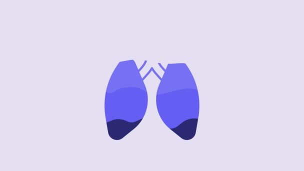 Icono Blue Lungs Aislado Sobre Fondo Morado Animación Gráfica Vídeo — Vídeo de stock