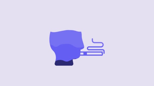Blue Man Smoking Cigarette Icon Isolated Purple Background Tobacco Sign — 图库视频影像