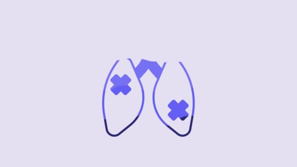 Blue Disease Lungs Icon Isolated Purple Background Video Motion Graphic — Stockvideo