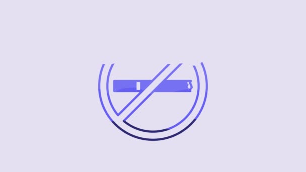 青紫色の背景に喫煙アイコンはありません タバコの喫煙は署名を禁止した 4Kビデオモーショングラフィックアニメーション — ストック動画