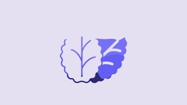 紫色の背景に隔離された青いタバコの葉のアイコン タバコの葉 4Kビデオモーショングラフィックアニメーション — ストック動画