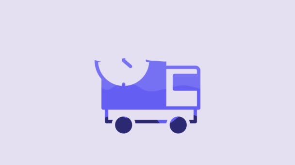 蓝色物流送货卡车和时间图标隔离在紫色背景 交付时间图标 4K视频运动图形动画 — 图库视频影像