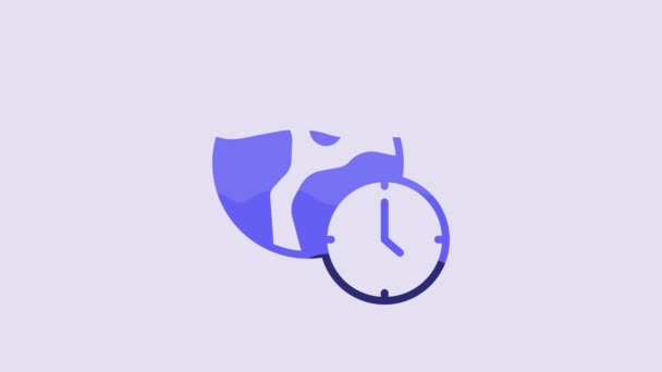 Blue World Time Icon Isolated Purple Background Video Motion Graphic — Vídeos de Stock