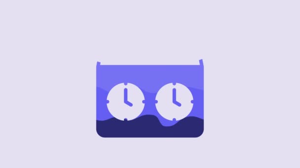 紫色の背景に隔離されたブルータイムチェスクロックアイコン スポーツ用具 4Kビデオモーショングラフィックアニメーション — ストック動画