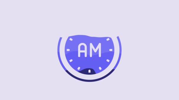 蓝色早晨的图标孤立在紫色的背景上 时间的象征 4K视频运动图形动画 — 图库视频影像