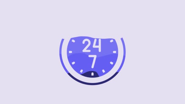 Blue Clock Hours Icon Isolated Purple Background All Day Cyclic — Stock Video