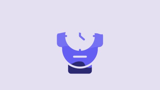 Icona Dell Orologio Blu Isolata Sfondo Viola Simbolo Temporale Animazione — Video Stock