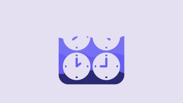 Blue Time Zone Clocks Icon Isolated Purple Background Video Motion — Video Stock