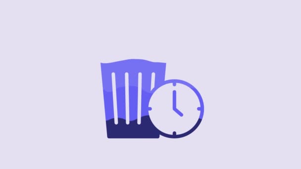 Blue Waste Time Icon Isolated Purple Background Trash Can Garbage — 图库视频影像