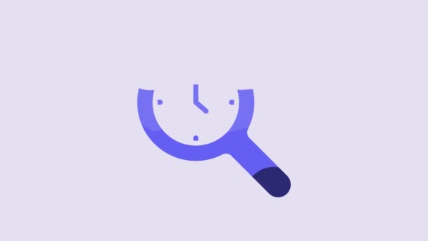 Blue Magnifying Glass Clock Icon Isolated Purple Background Clock Search — 图库视频影像