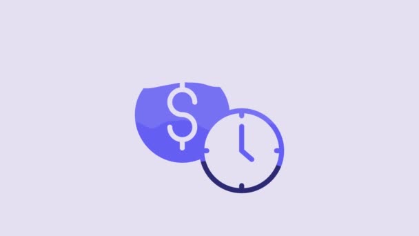 Blue Time Ícone Dinheiro Isolado Fundo Roxo Dinheiro Tempo Gestão — Vídeo de Stock