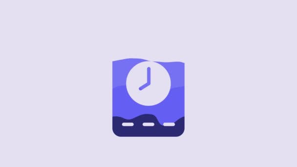 Blue Alarm App Ícone Interface Smartphone Relógio Isolado Fundo Roxo — Vídeo de Stock
