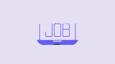 Blue Search job icon isolated on purple background. Recruitment or selection concept. Human resource and recruitment for business. 4K Video motion graphic animation.