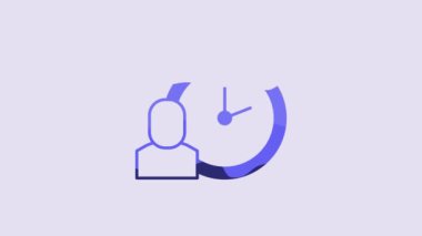 Blue Work time icon isolated on purple background. Office worker. Working hours. Business briefcase. 4K Video motion graphic animation.