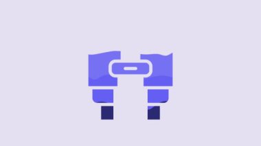 Blue Binoculars icon isolated on purple background. Find software sign. Spy equipment symbol. 4K Video motion graphic animation.